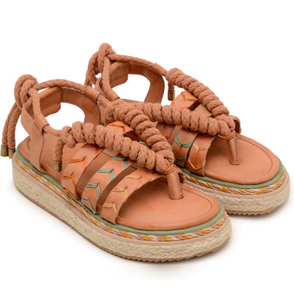 NEW NWT Farm Rio Women’s sand Rope Tie Flatform Sandals